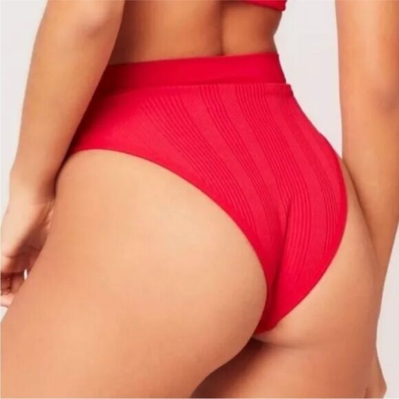 l*space Ribbed Frenchi Bitsy Bikini‎ Bottom in Lipstick Red L NWT - Picture 1 of 6